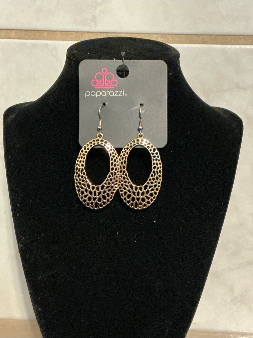 Paparazzi Gold Filigree Oval Drop Earrings - Textured Openwork Design